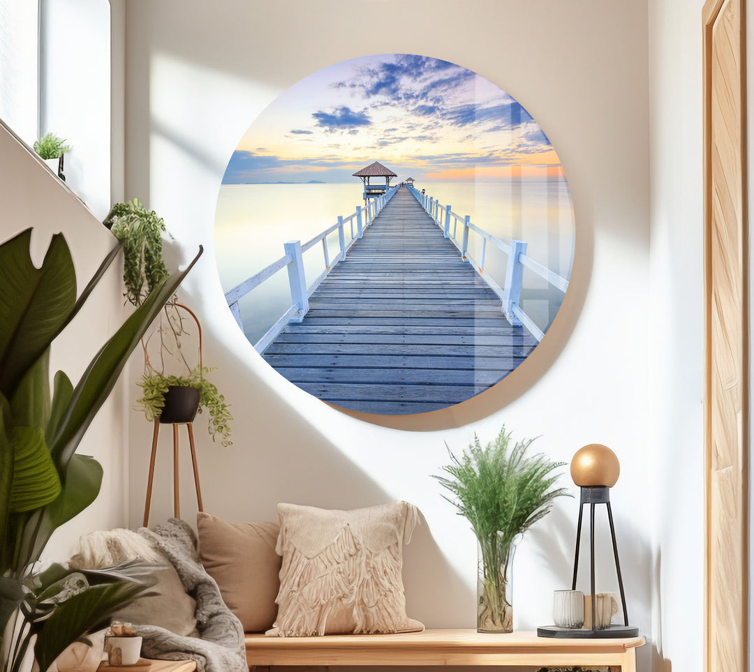 Old Wood Bridge Pier Glass Wall Art