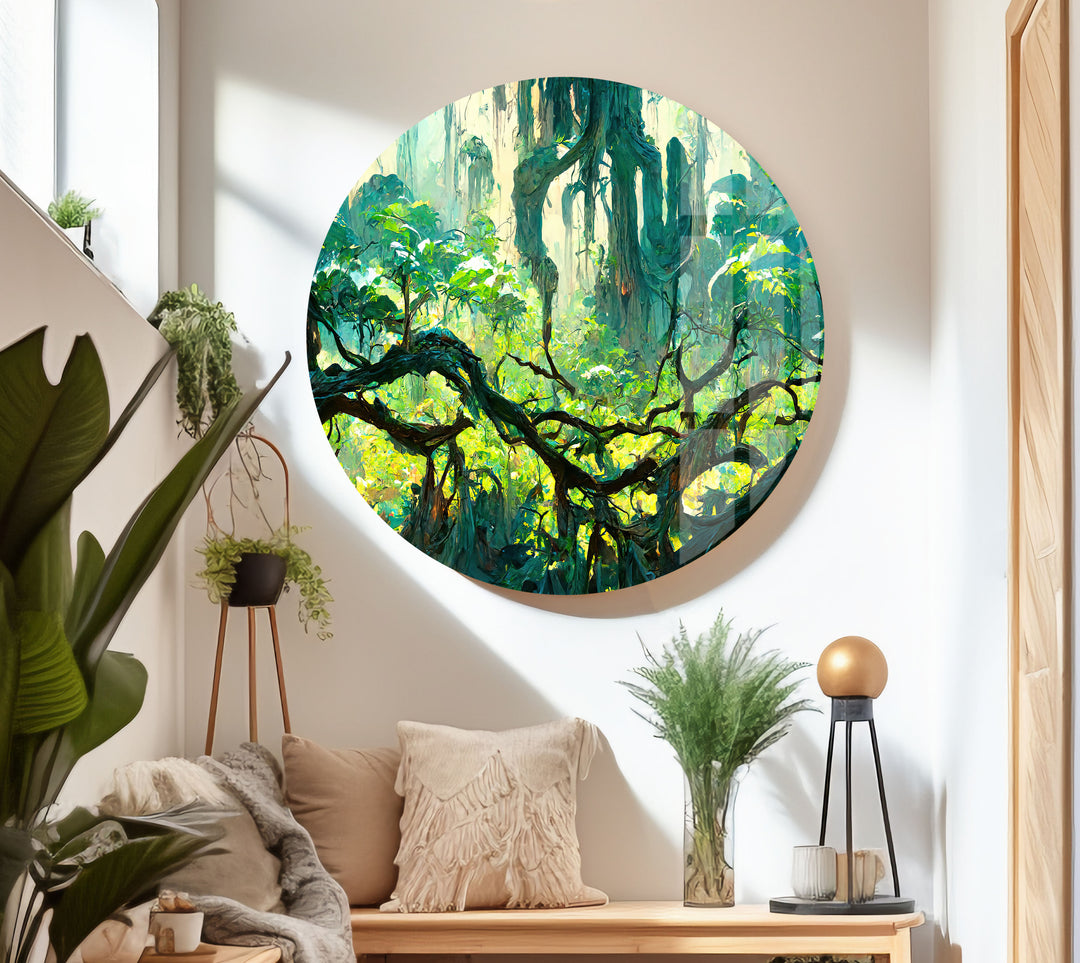 Forest Mayan Style Trees Glass Wall Art glass wall decor, glass wall art decor