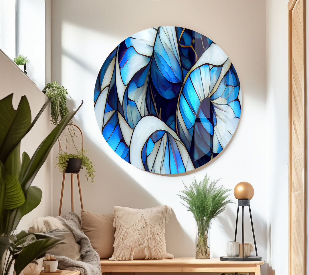 Stained White & Blue Glass Wall Art Glass Printing Wall Art, Print photos on glass