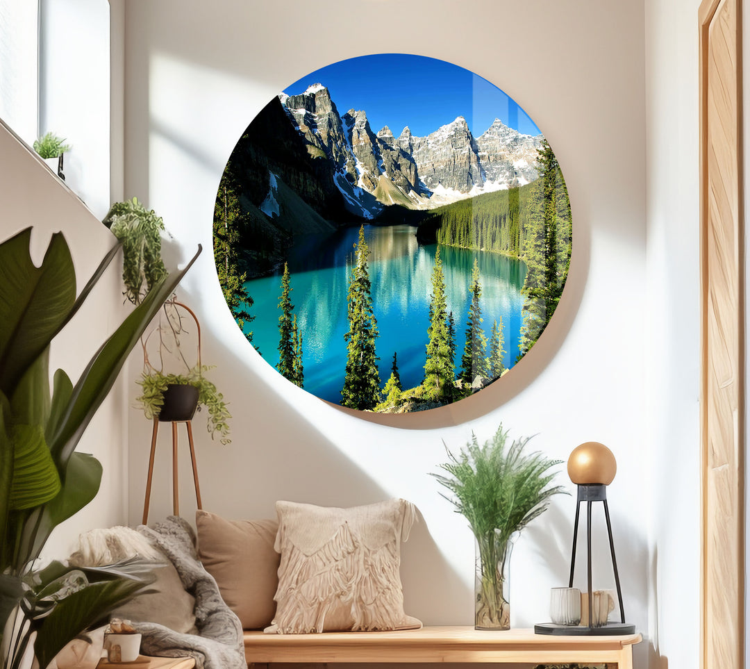 Moraine Lake Nature Glass Wall Art print on glass, glass printed photos