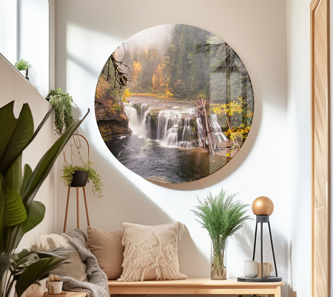 Lower Lewis River Falls Glass Wall Art print picture on glass, Tempered Glass Wall Art