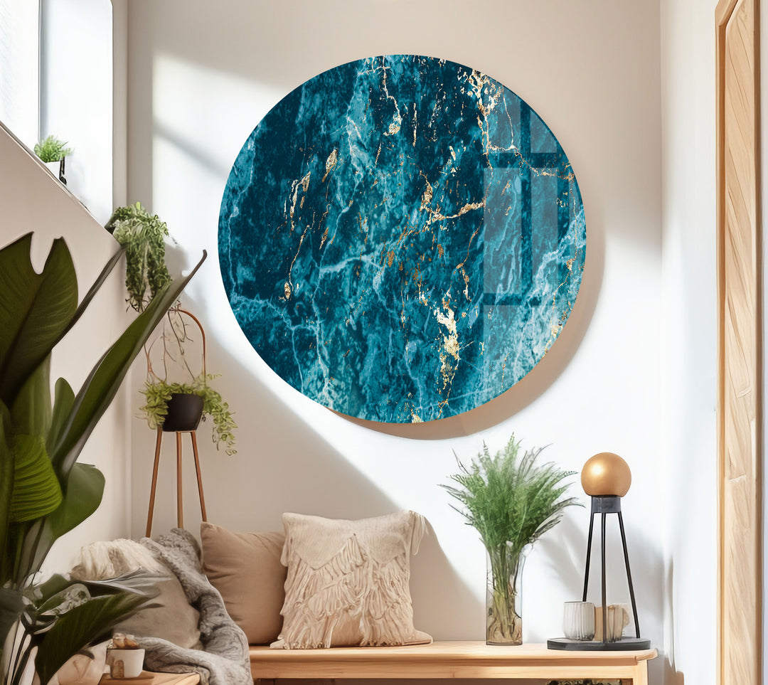 Blue Turquoise Marble Glass Wall Art