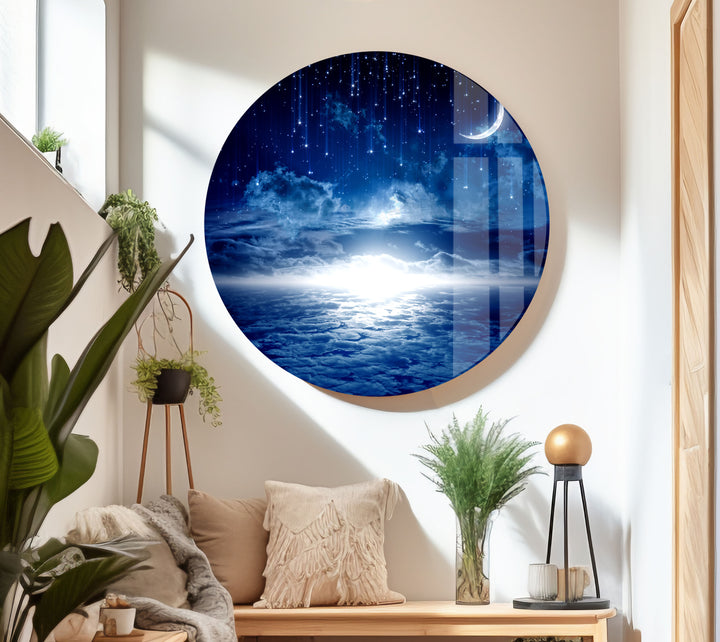 Starry Night Sky Moon Glass Wall Art, glass image printing, glass prints from photos