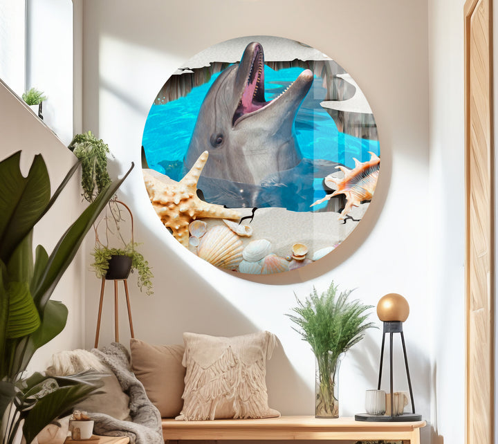 3D Dolphin Art Glass Wall Art glass art painting, glass art for the Wall