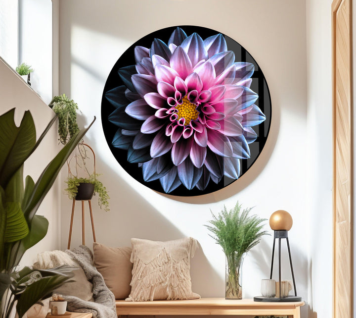 Purple Flower On Black Glass Wall Art, glass photo prints, glass picture prints
