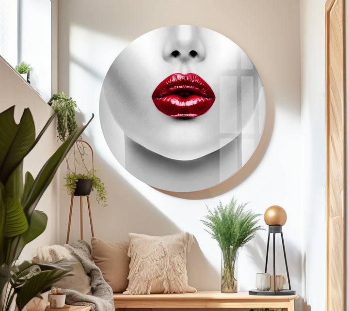 White Woman Red Lips Glass Wall Art & Cool Home Decor