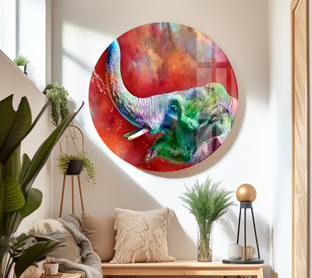 Colored Elephant Glass Wall Art print picture on glass, Tempered Glass Wall Art