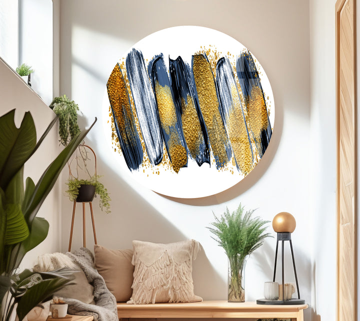 Gold Glitters with Blue Abstract Glass Wall Art, large glass photo prints, glass wall photos