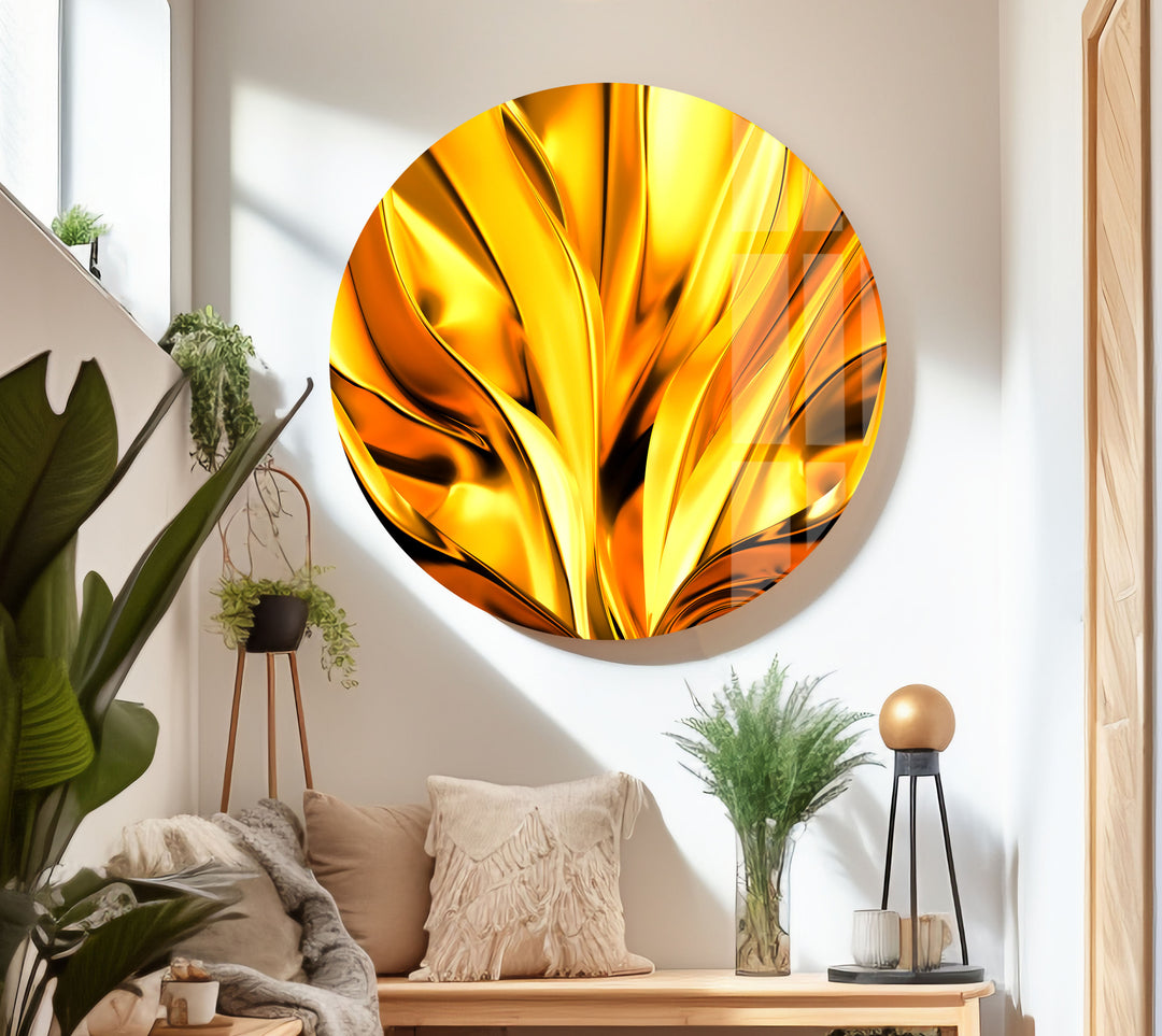 Alcohol Ink Golden 3D Glass Wall Art Glass Printing Wall Art, Print photos on glass