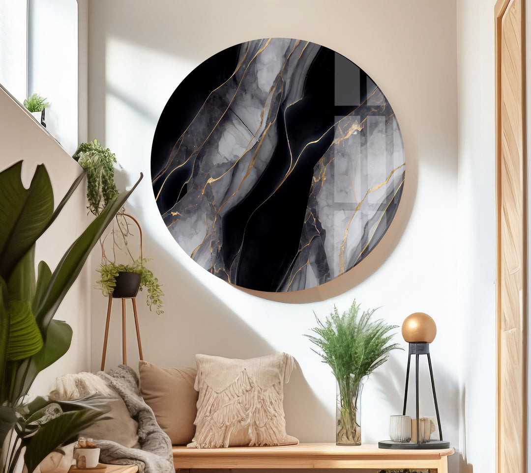 Gold and Black Onyx Abstract Glass Wall Art , picture on glass wall art, photos printed on glass