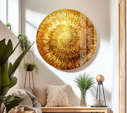 Golden Abstract Art Glass Wall Art