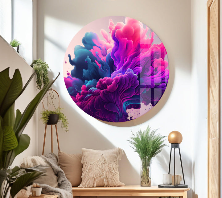 Smoke Purple Color Splash round Glass Wall Art