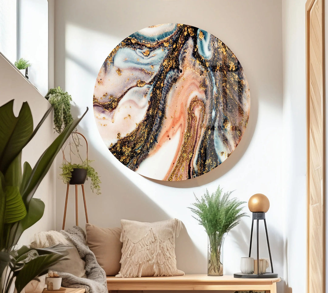 Gold and Pink Marble Tempered Glass Wall Art - MyPhotoStation