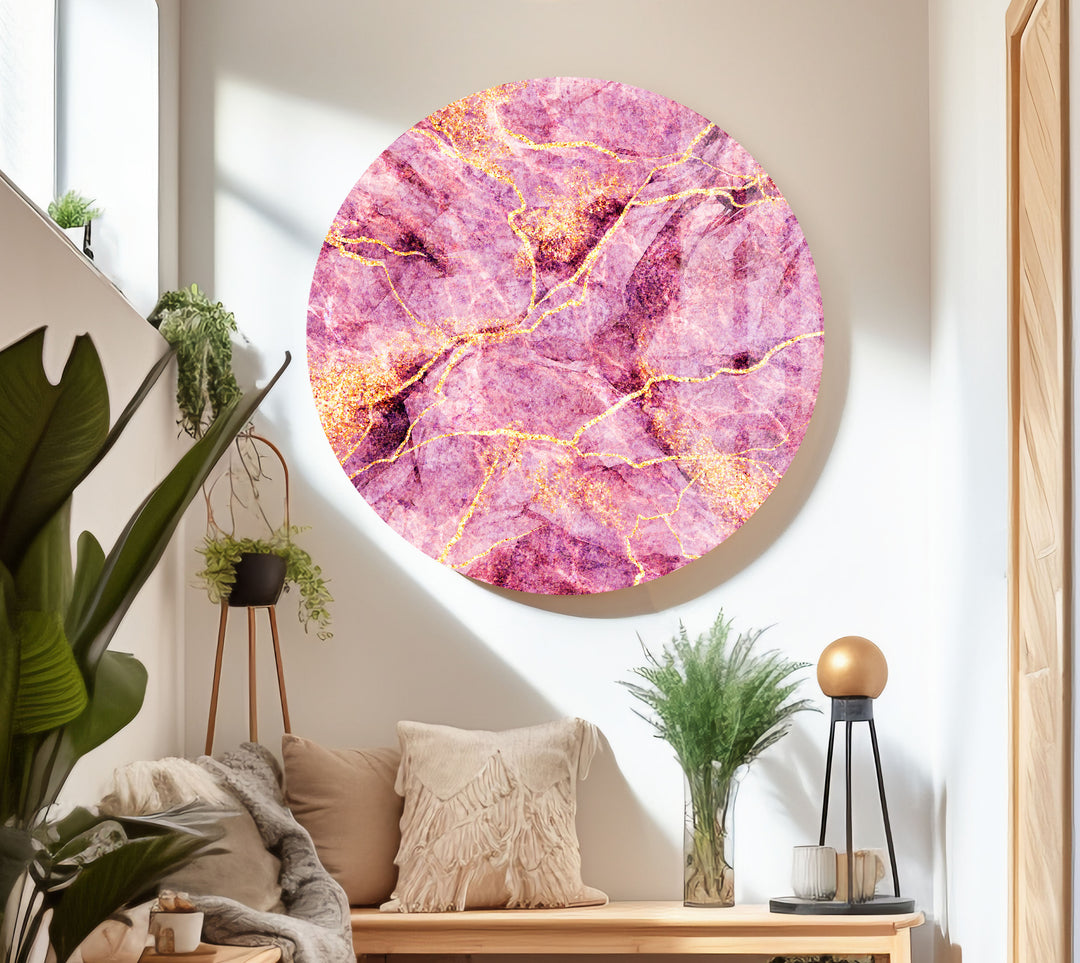 Pink Marble with Gold Glitter Glass Art Prints & Tempered Glass Art