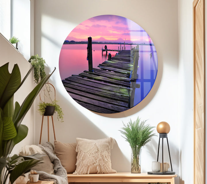 Abandoned Dock Sunrise Glass Wall Art