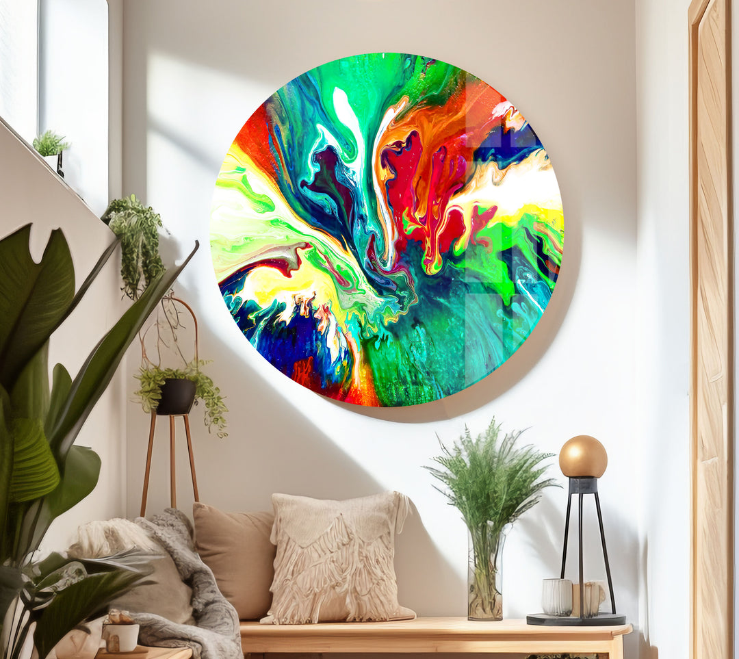 Green Oil Art Abstract Glass Wall Art picture on glass wall art, photos printed on glass
