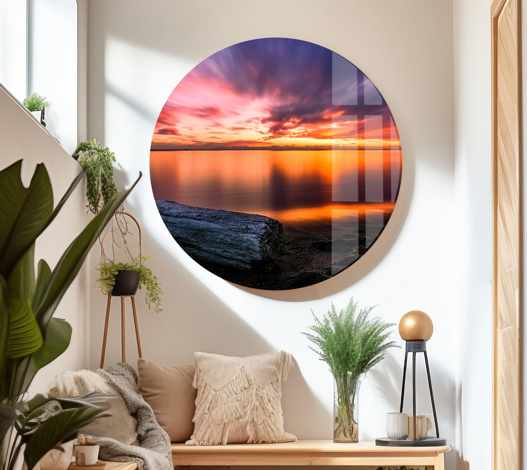 Sunset Golden & Wood Glass Wall Art glass art painting, glass art for the Wall