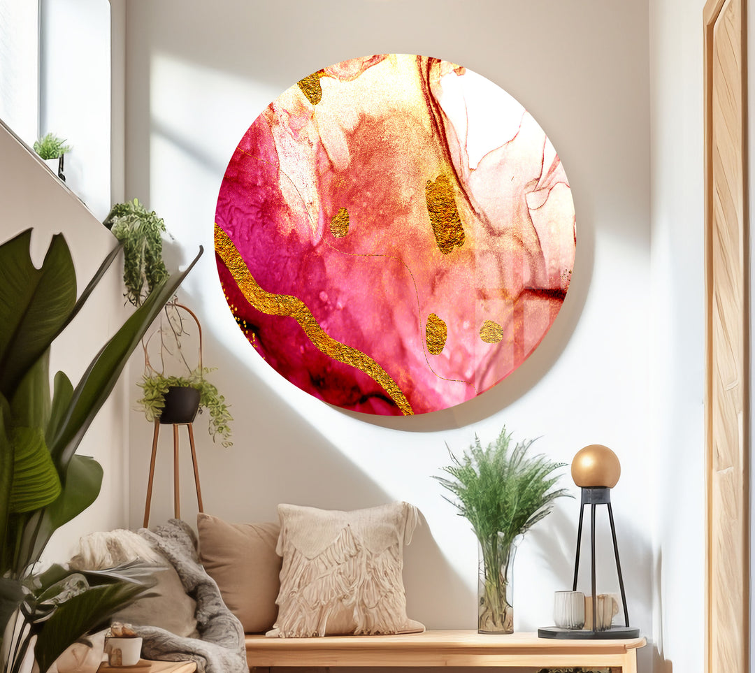 Luxury Pink Alcohol ink Glass Wall Art , Glass Printing Wall Art, Print photos on glass