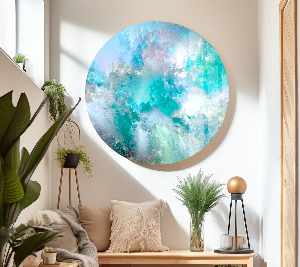 Turquoise Blue Alcohol ink Abstract Glass Wall Art for Living Rooms