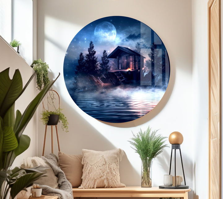 Night House Landscape Glass Wall Art glass photo prints, glass picture prints