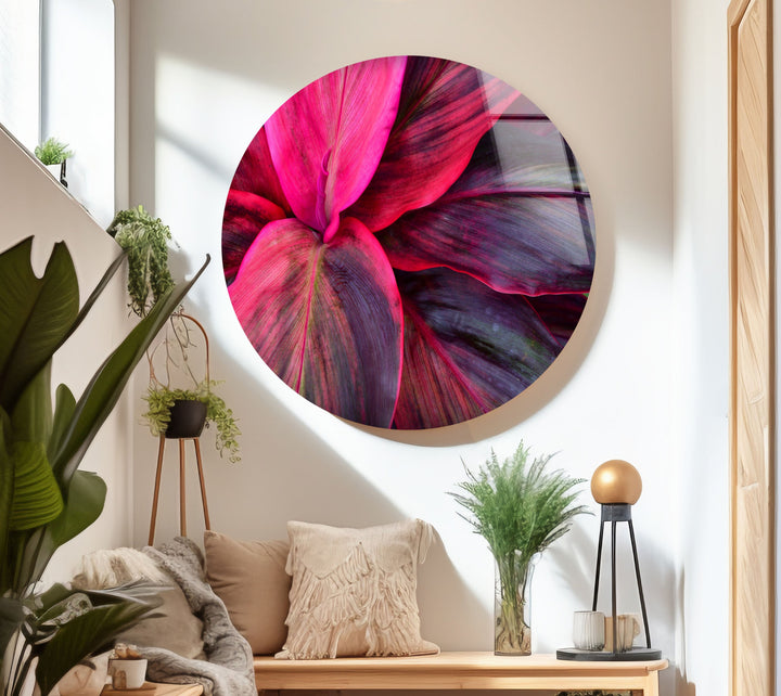 Pink Botanical Leaves Glass Wall Art, glass image printing, glass prints from photos