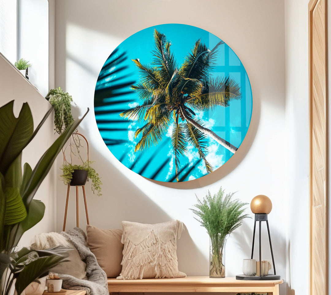 Green Palm Tree Glass Wall Art glass image printing, glass prints from photos