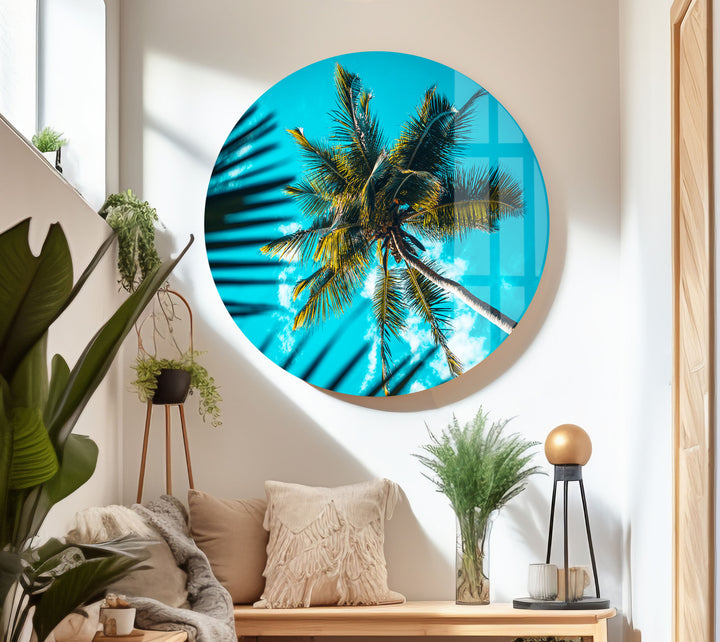 Green Palm Tree Glass Wall Art glass image printing, glass prints from photos