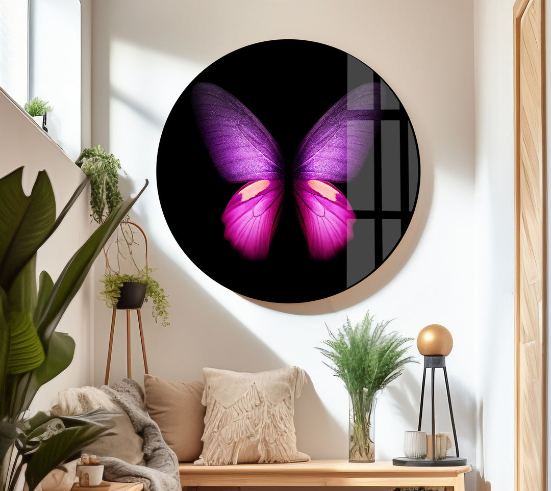 Purple Butterfly Glass Wall Art print picture on glass, Tempered Glass Wall Art