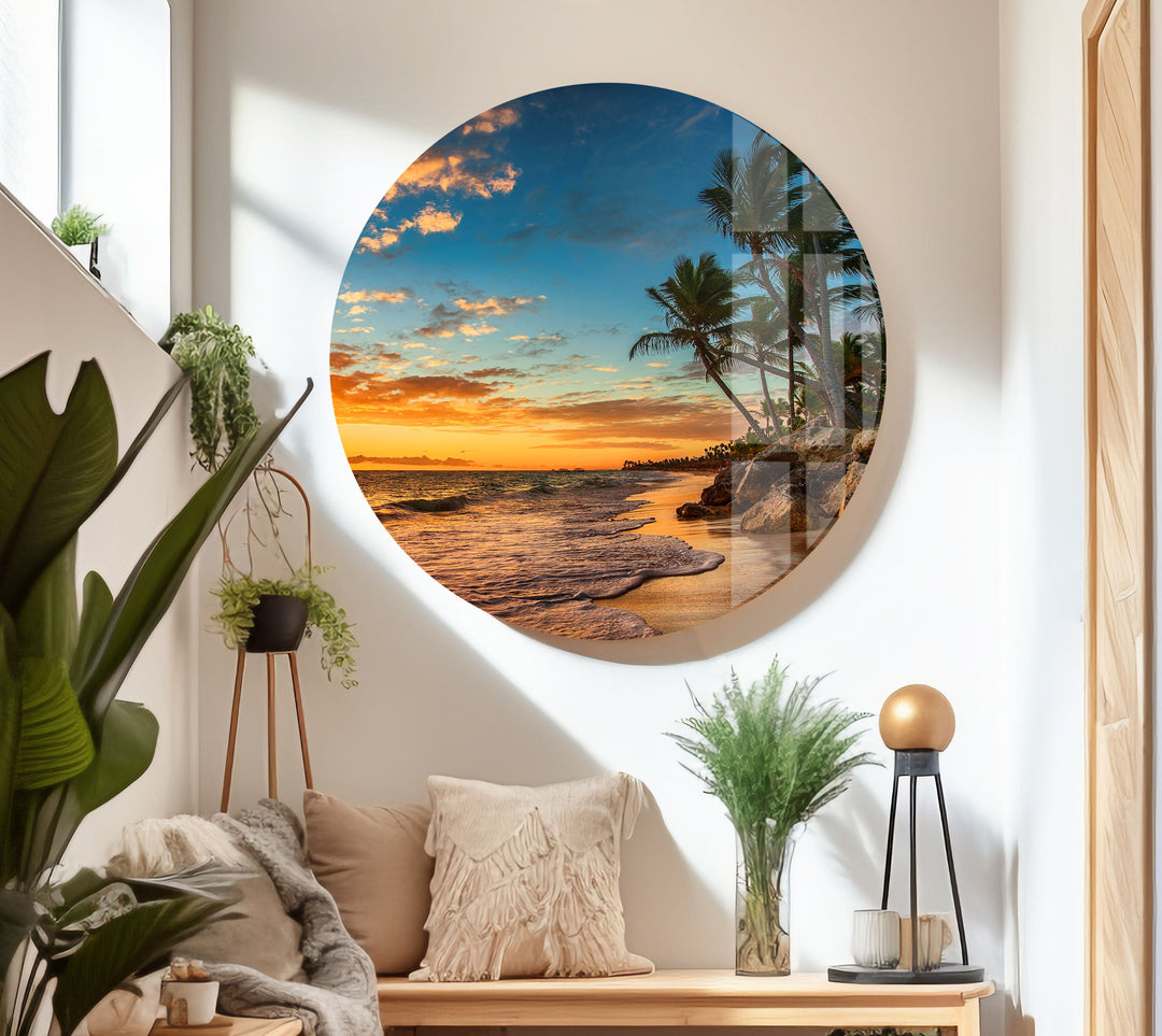 Sunrise on a Tropical Island Glass Wall Art