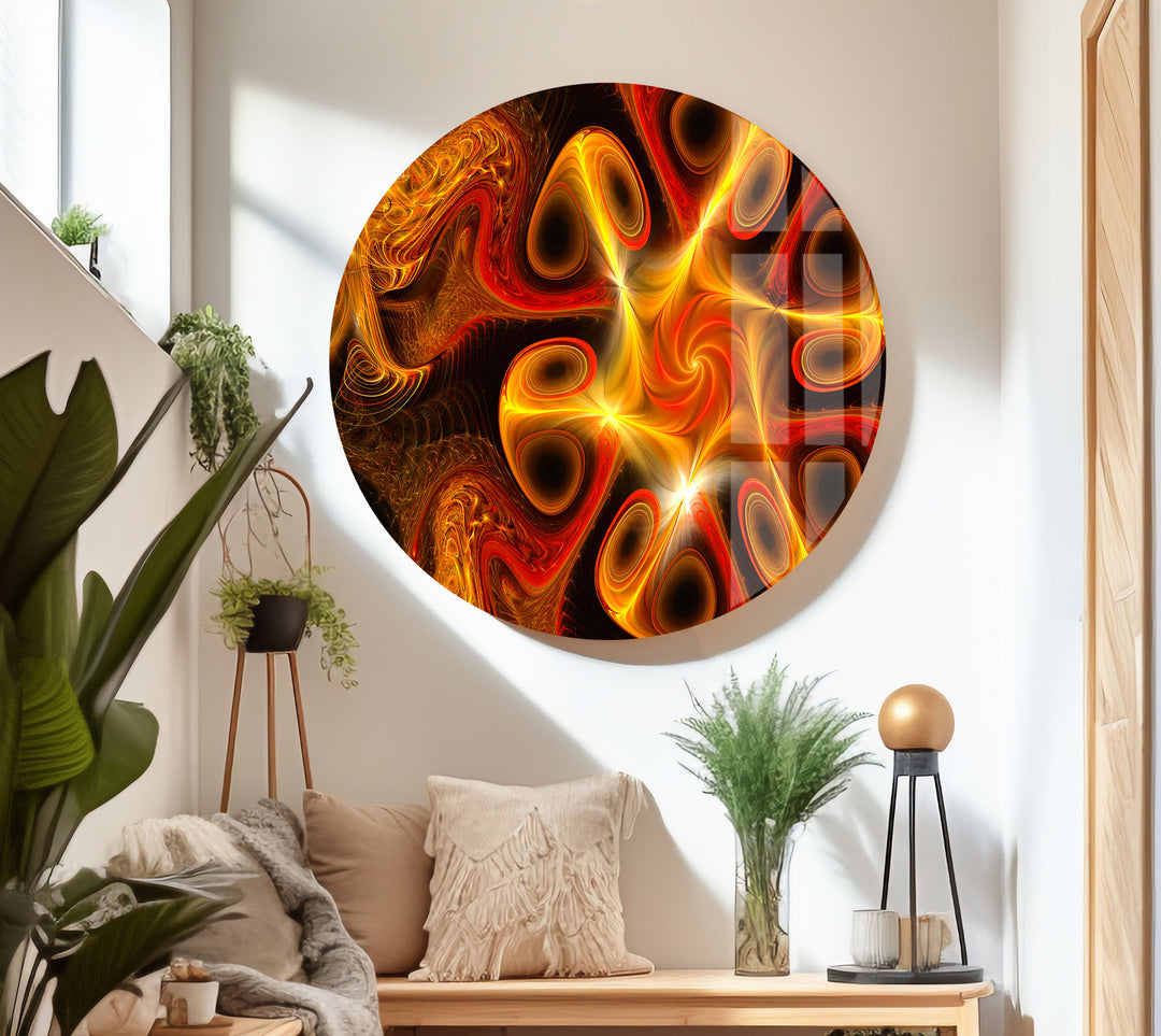 Abstract Orange Fractal Glass Wall Art photo print on glass, prints on glass wall art
