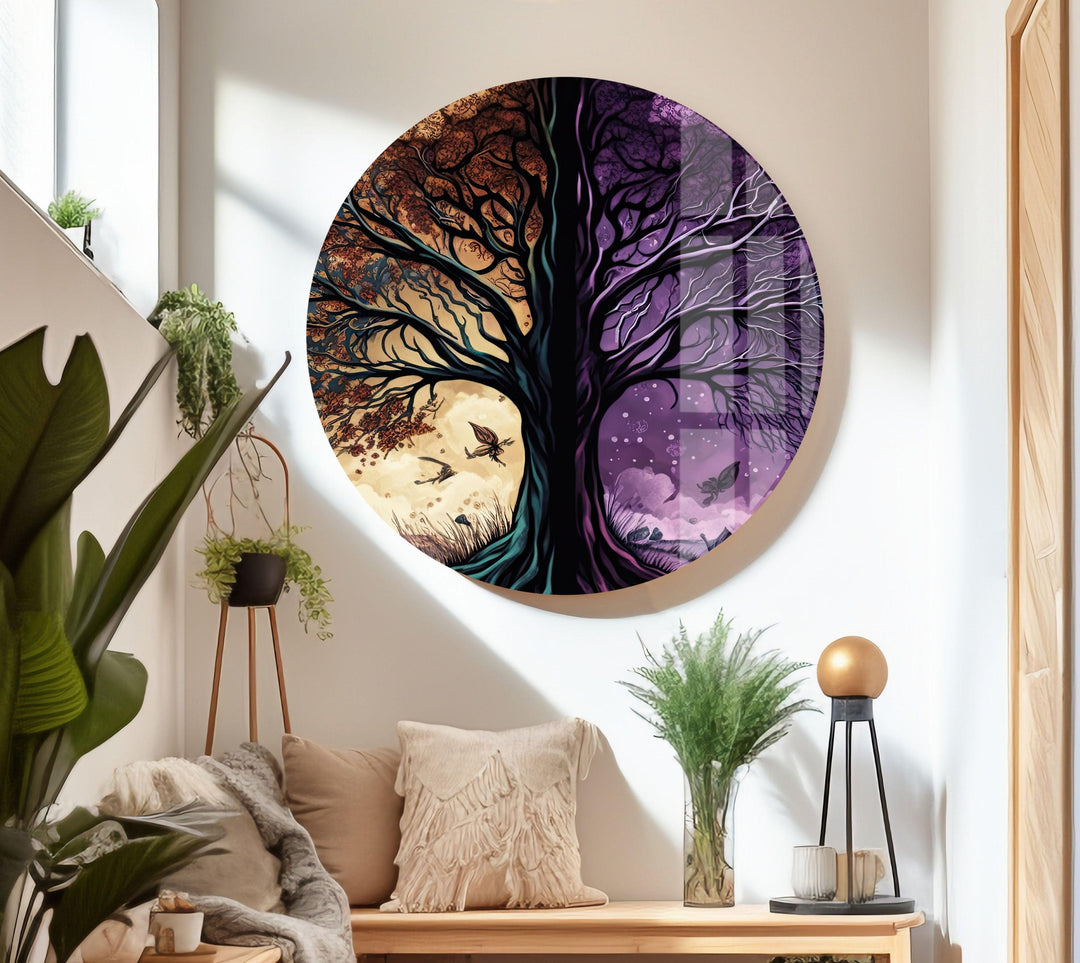 Colorful Tree Art Glass Wall Art picture on glass wall art, photos printed on glass