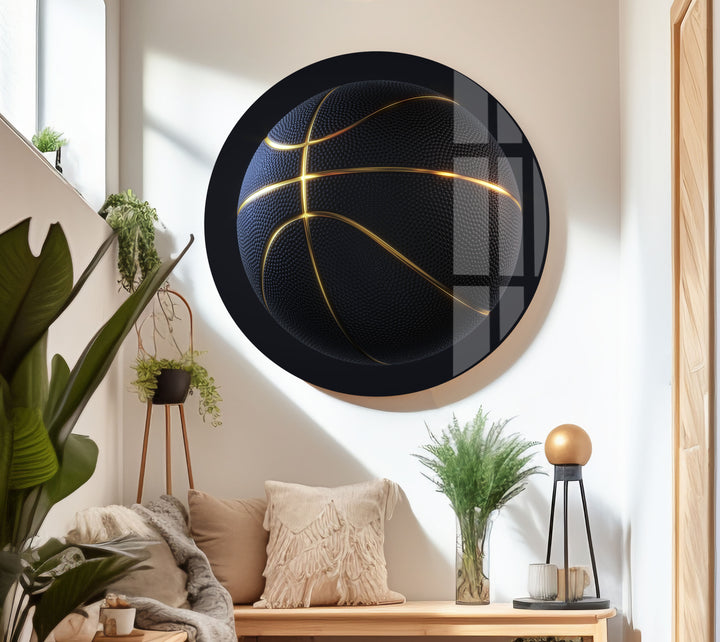 Gold Basketball Tempered Glass Wall Art - MyPhotoStation