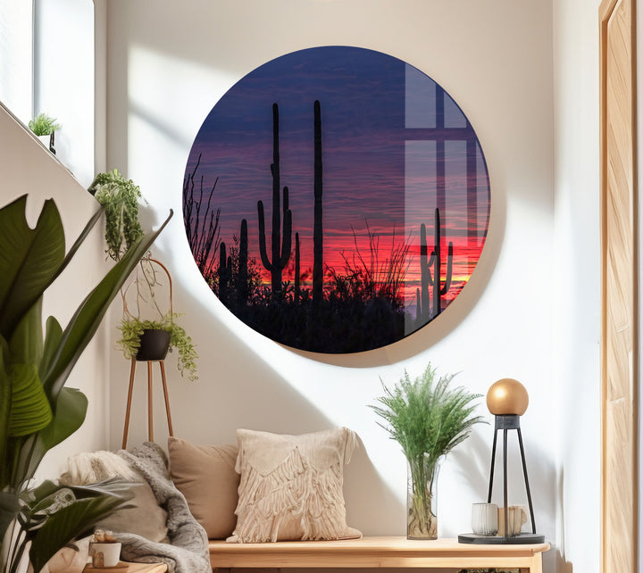 Saguaro Sunset Landscape Glass Wall Art glass photo prints, glass picture prints