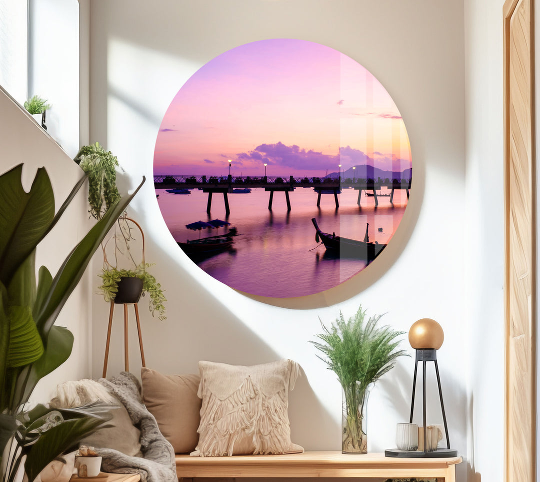 Pink Lake & Boats Glass Wall Art glass image printing, glass prints from photos