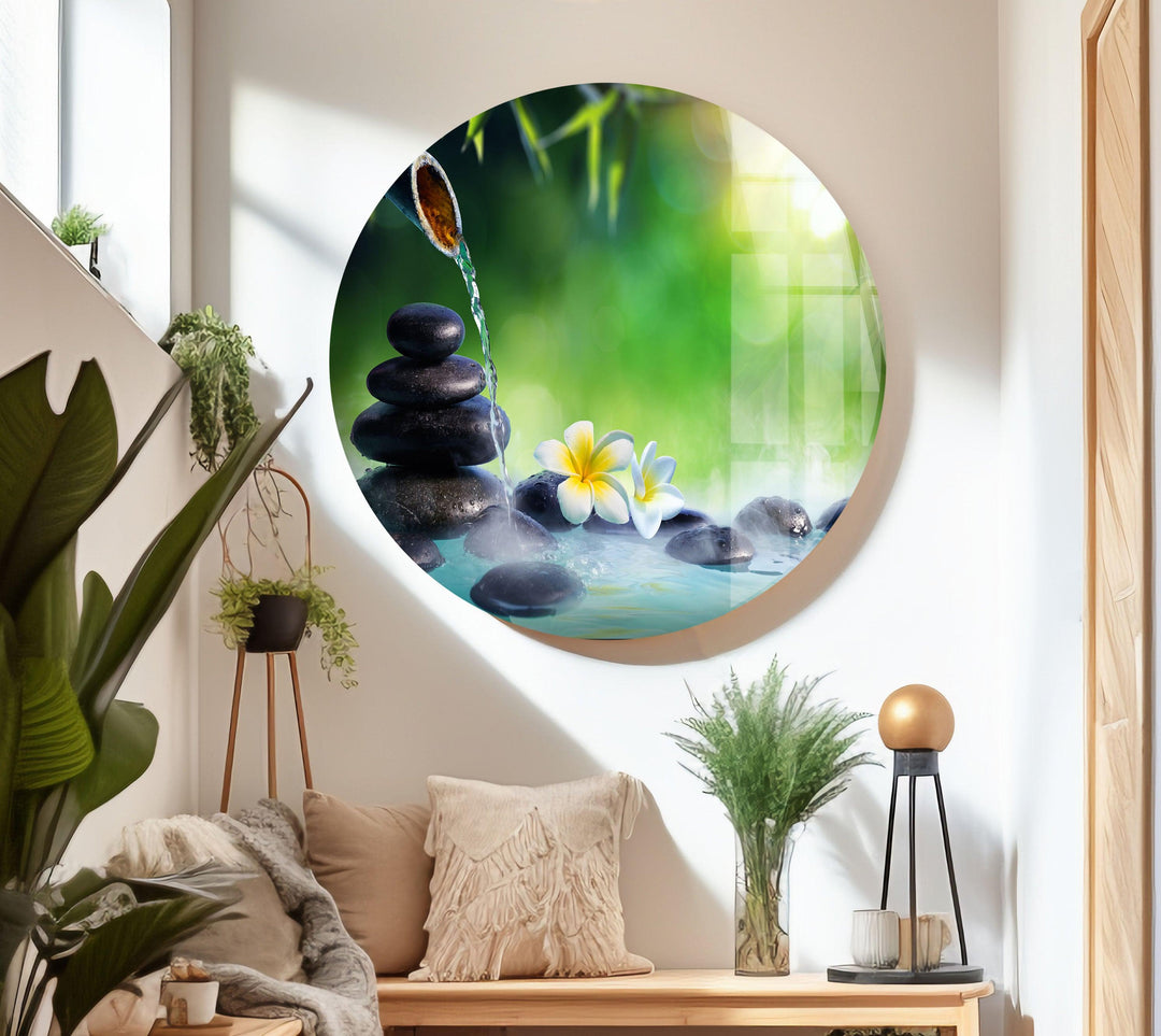 Green Zen Spa Stone Cool Glass Art & Photo on Glass