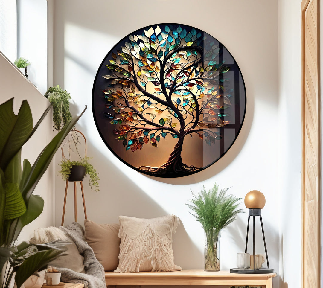 Life of Tree Brown Glass Wall Art print on glass, glass printed photos