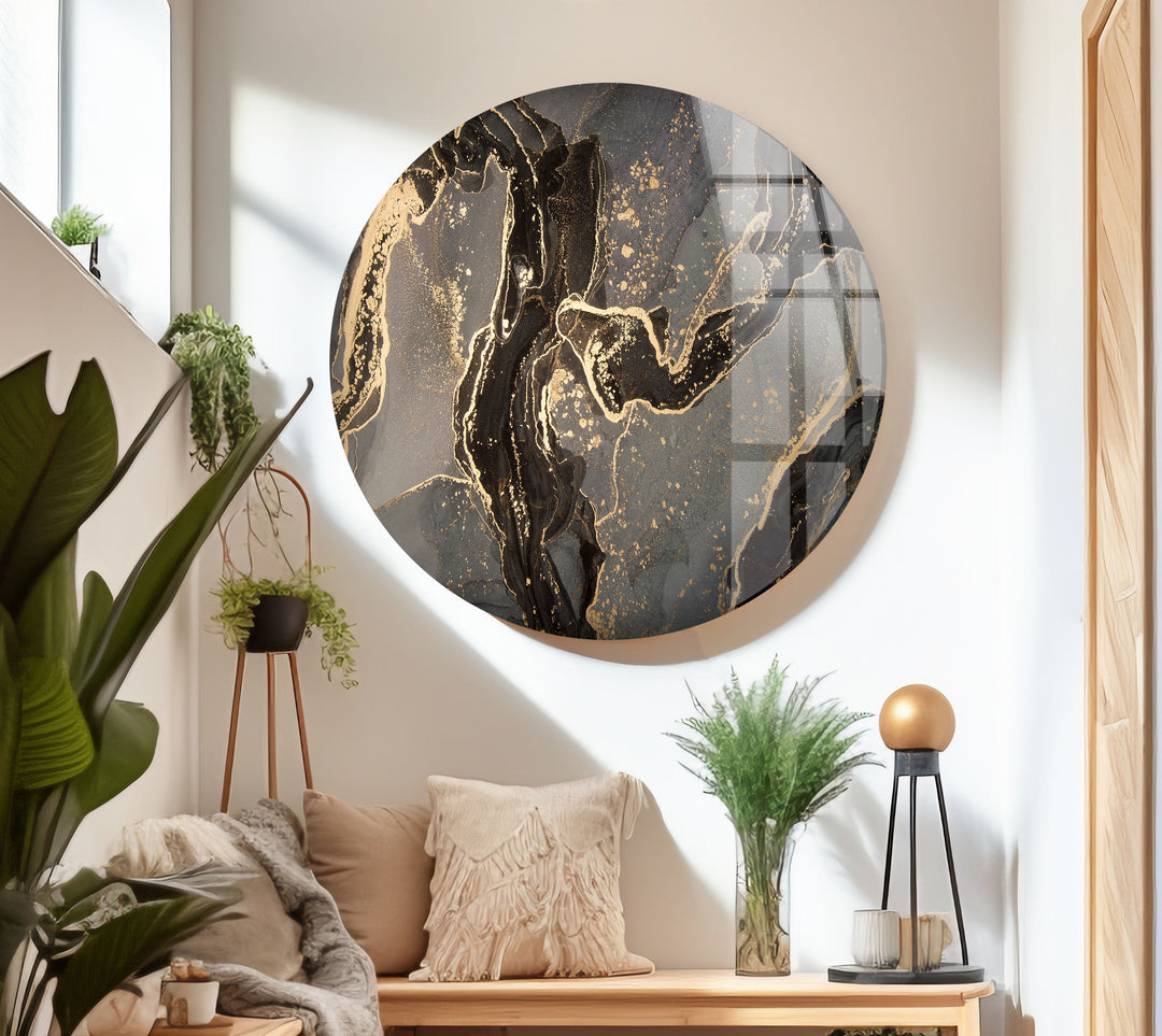 Abstract Gray & Gold Glass Wall Art picture on glass wall art, photos printed on glass