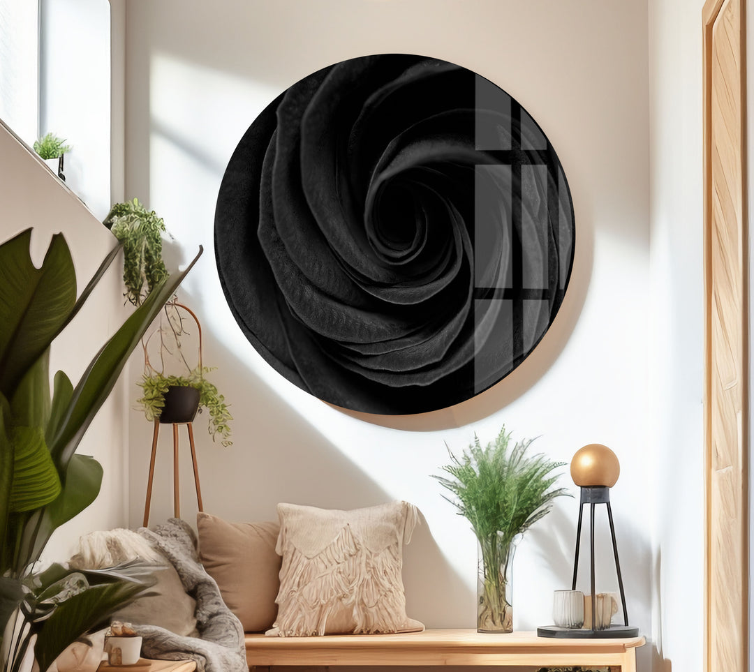 Black Rose Glass Wall Art, glass art painting, glass art for the Wall