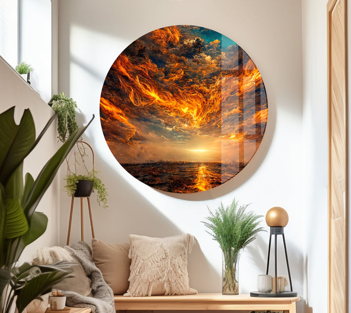 Burning Sky Landscape Glass Wall Art stained glass wall art, stained glass wall decor