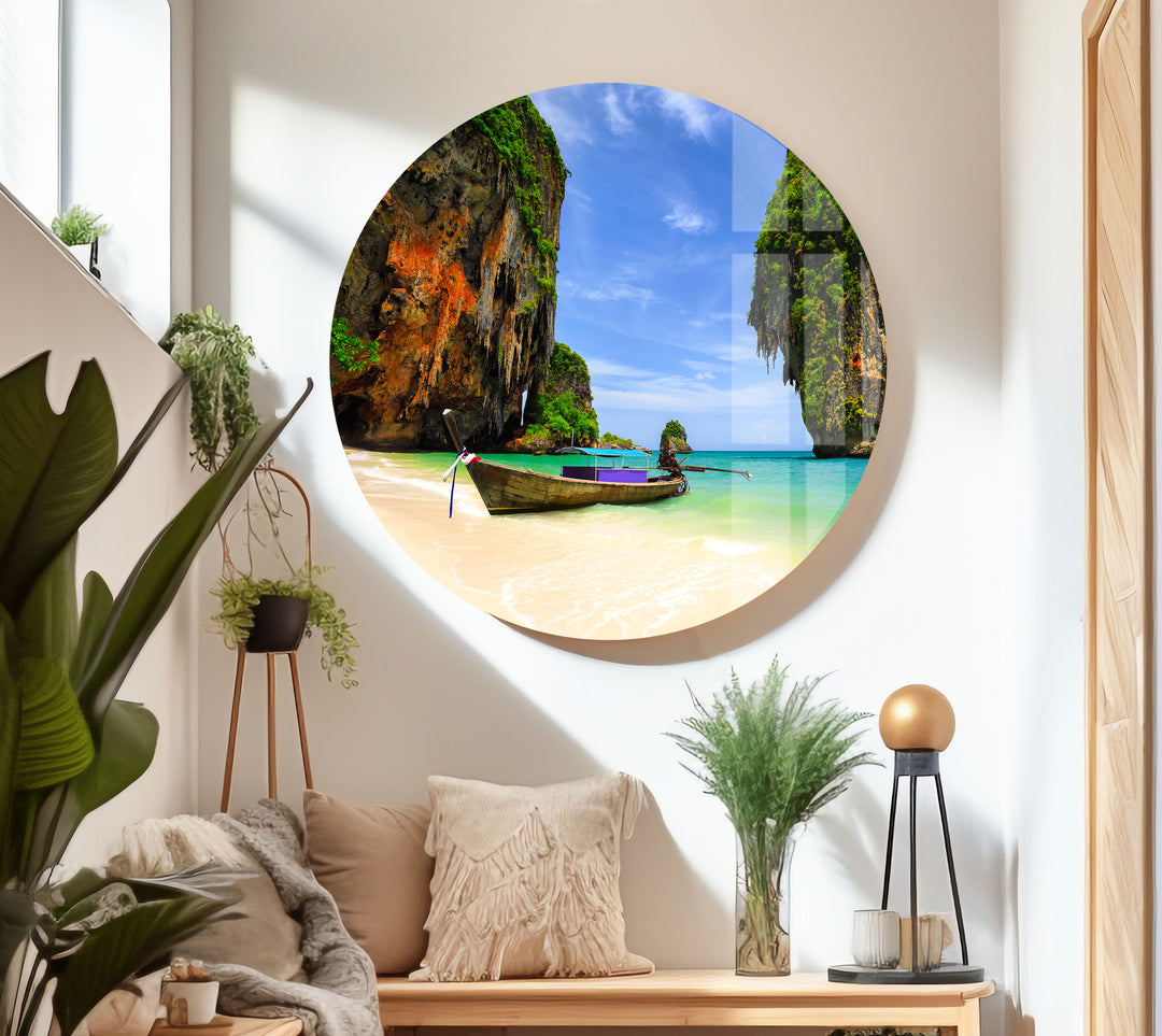 Tropical Beach Limestone Rock Glass Wall Art large glass photo prints, glass wall photos