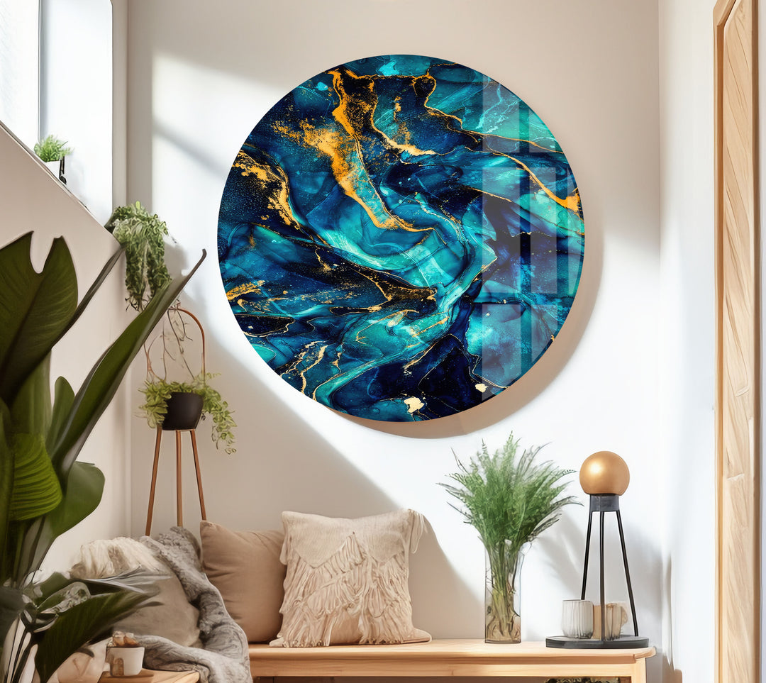 Green Luxury Abstract Round glass Wall Art