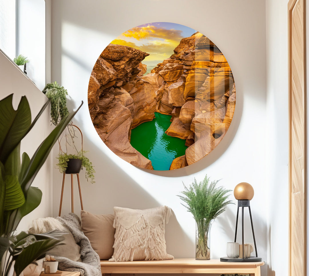 River Between The Canyon Glass Wall Art picture on glass wall art, photos printed on glass