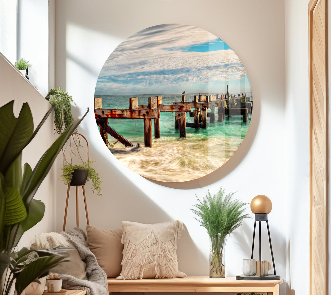 Pier Leading Out Over The Sea Glass Wall Art glass pictures for Wall, glass prints wall art