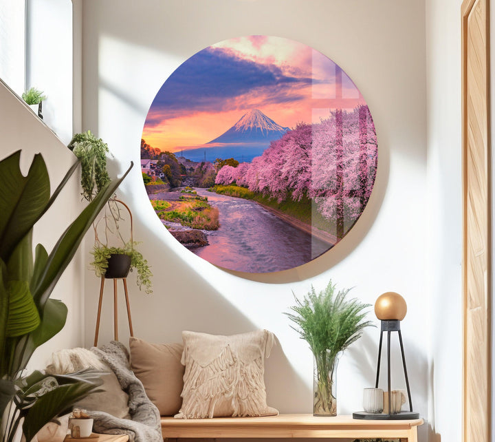 Spring Fuji Mountain Glass Wall Art large glass photo prints, glass wall photos