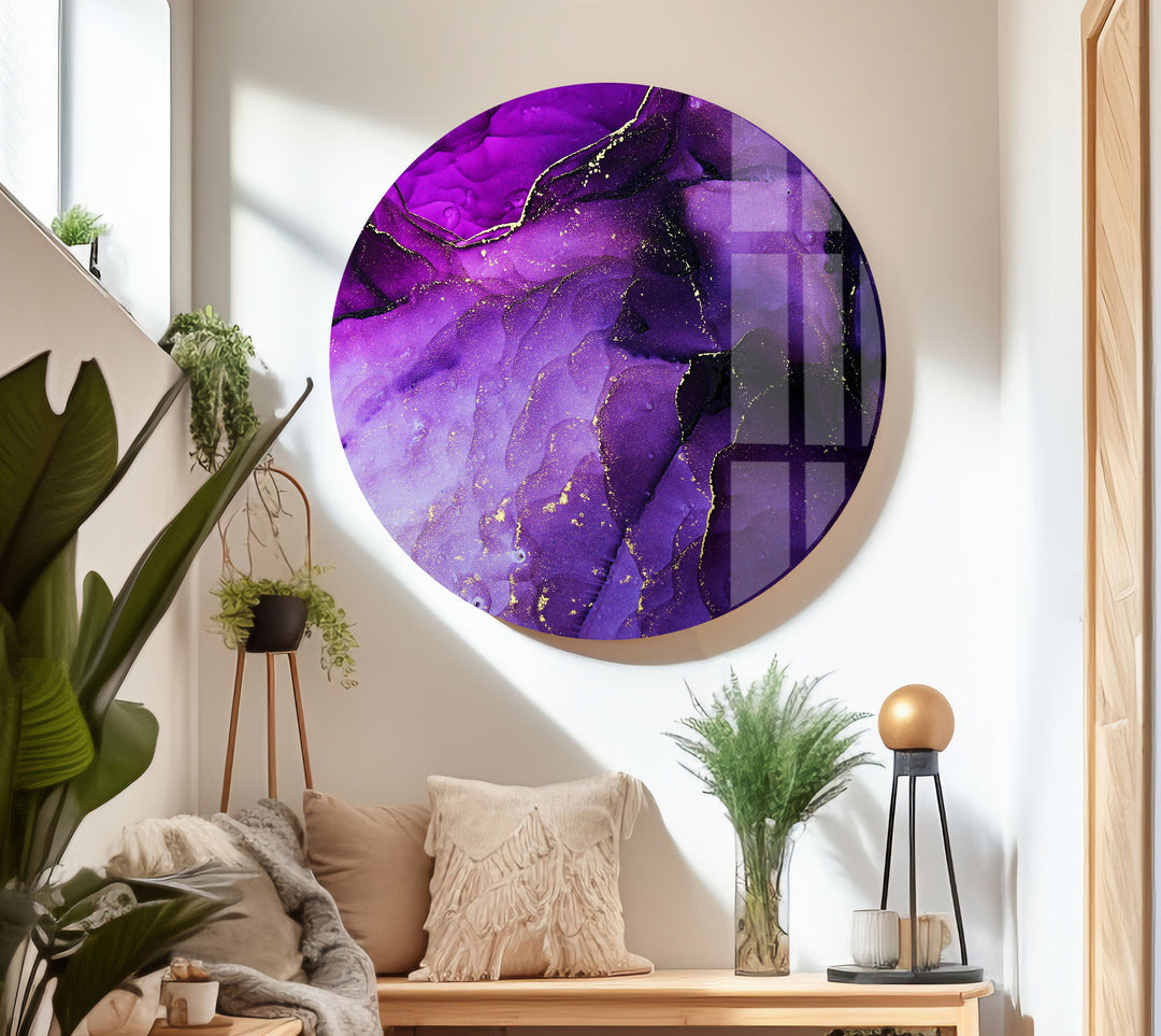 Luxurious Purple Abstract Glass Wall Art