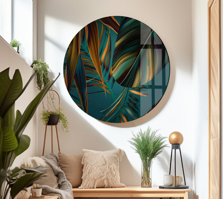 Green Abstract Palm Leaf Glass Wall Art