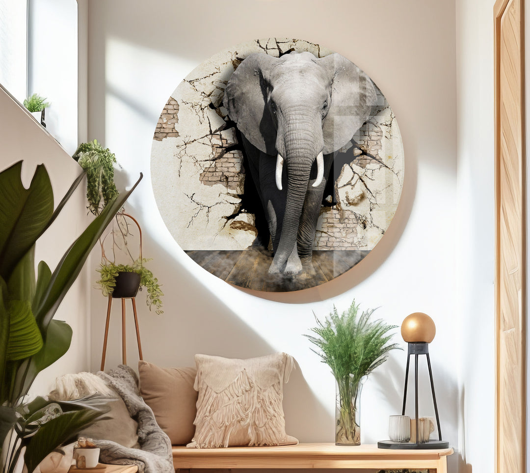 3D Elephant Art Glass Wall Art glass pictures for Wall, glass prints wall art