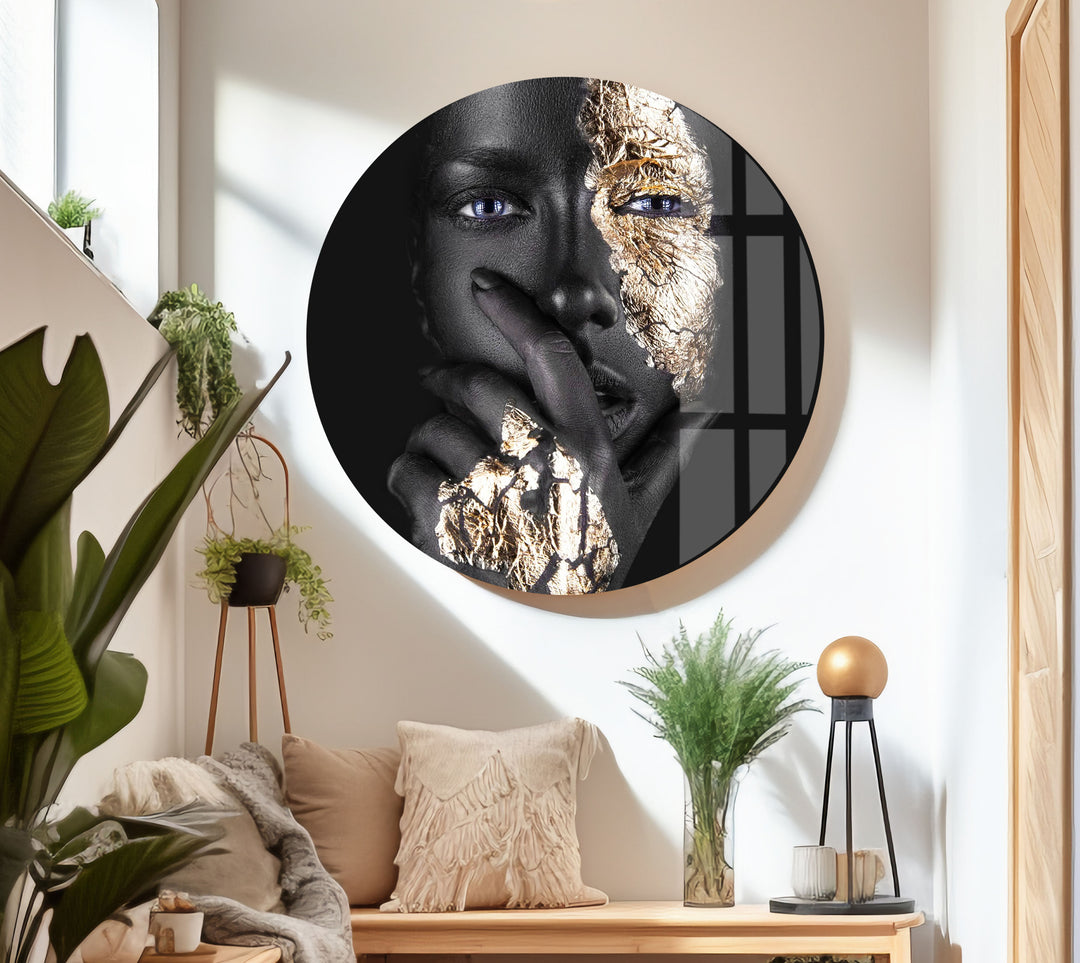 Woman Portrait with Gold Glass Art Painting & Cool Wall Art