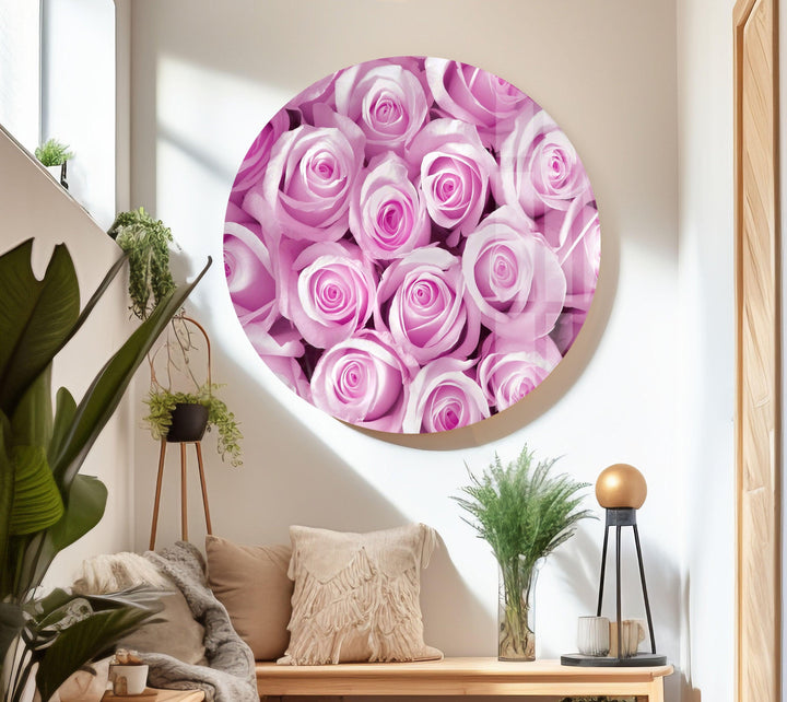 Pink Bud Roses Glass Wall Art, large glass photo prints, glass wall photos
