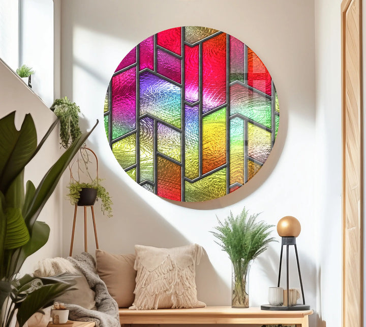 Pink & Yellow Stained Glass Wall Art print picture on glass, Tempered Glass Wall Art
